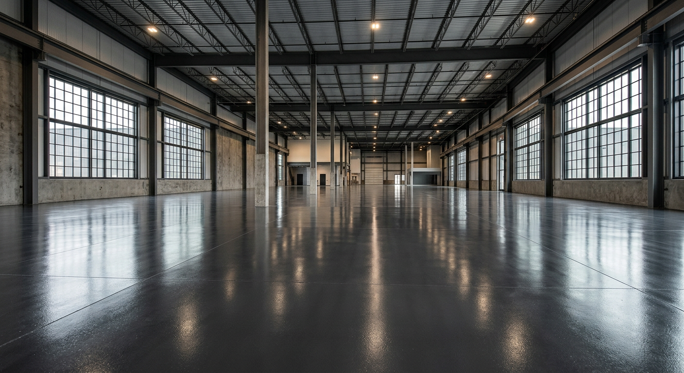 Suelo industrial de resina epoxi gris en nave